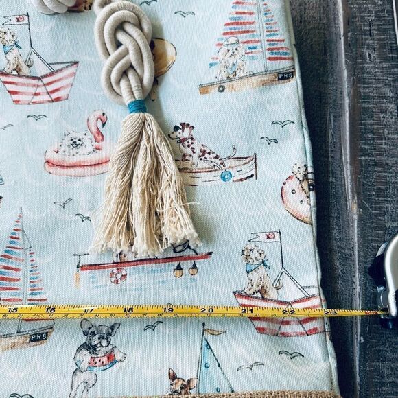 Large Nautical Ocean Dogs Print Canvas Burlap Beach Tote Bag - Picture 3 of 4